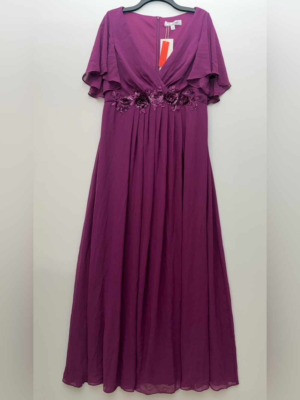 Ever Pretty Purple Solid Chiffon V-Neck Flutter Short Sleeve Maxi Dress 2XL
